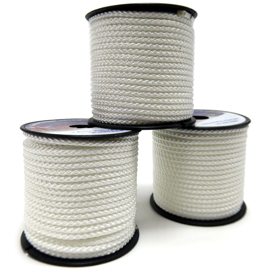 WHITE CORD BRAIDED POLYESTER X 100 METRES REELS 