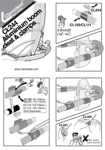 Clamcleat CL244 Aluminium Boom Cleat and Clamps