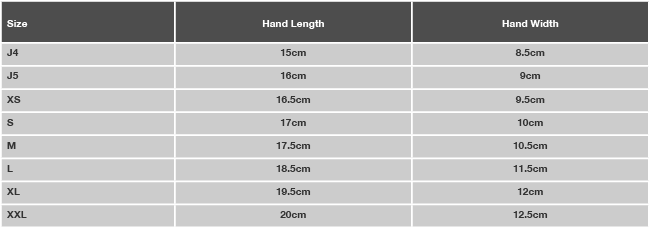 Size Chart for Gloves