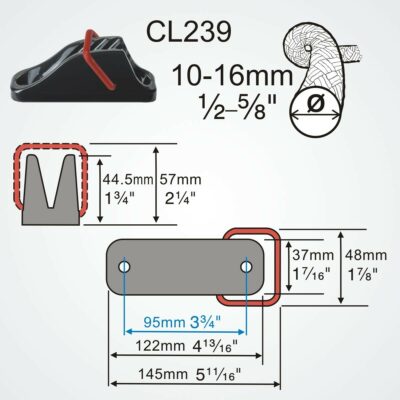 Clamcleat CL239 Major Rope Cleat with Spring Gate