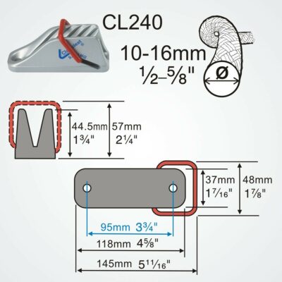 Clamcleat CL240 Major Rope Cleat with Spring Gate